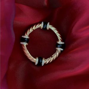 Bansri Swarovski Crystal Stretch Bracelet Black, Crystal and Gold NWOT